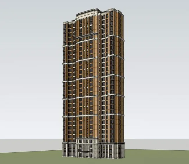 Sketchup住宅模型|高层住宅，新古典风格，居住建筑