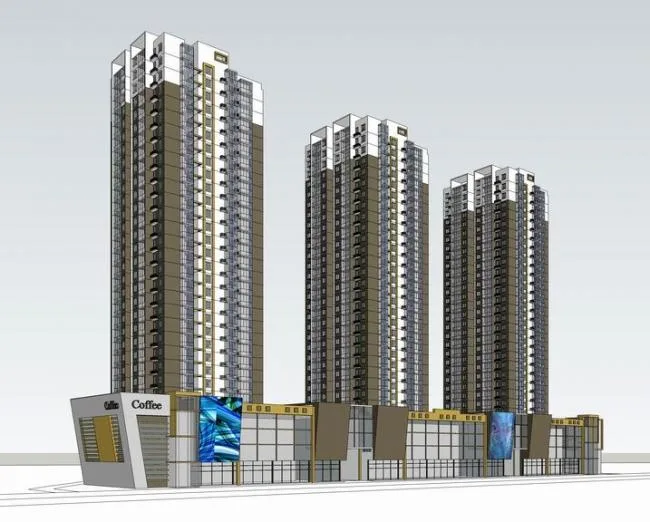 Sketchup住宅模型|高层住宅，底层商业，现代风格