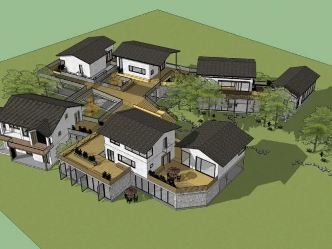 Sketchup住宅模型|多层农家乐民宿，中式风格
