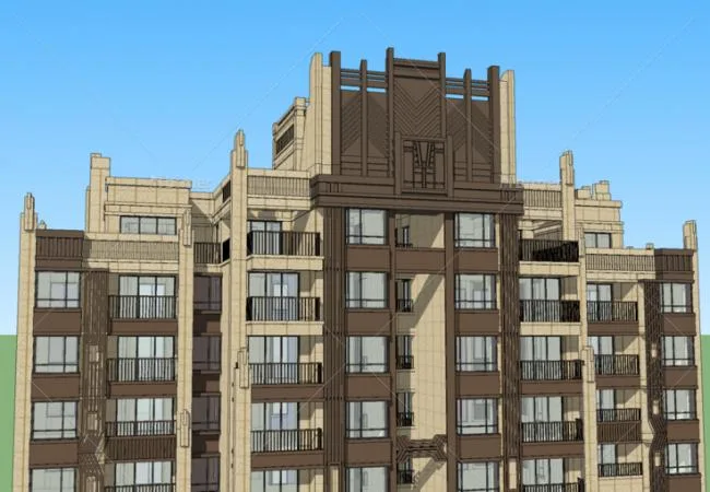 Sketchup住宅模型|超高层住宅，古典风格，ArtDeco风格，居住建筑