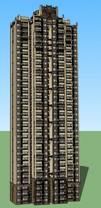 Sketchup住宅模型|超高层住宅，古典风格，ArtDeco风格，居住建筑