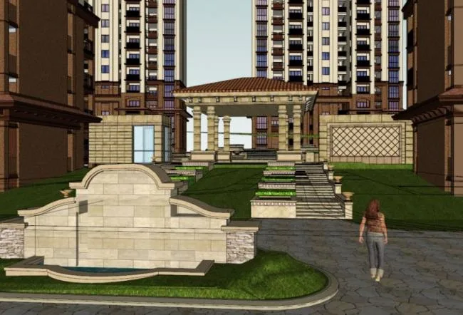 Sketchup住宅模型|高层住宅小区，居住建筑，坡屋顶，地中海风格，古典风格
