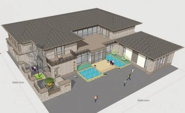 Sketchup商业模型|榆木家俱会馆，多层会所，新中式风格，商业建筑