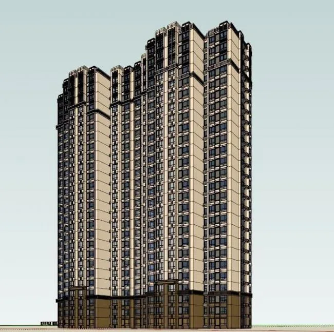 Sketchup住宅模型|高层住宅，一梯五户，居住建筑，西方新古典风格