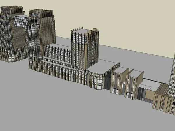 Sketchup办公模型|高层办公楼，写字楼，沿街商业，欧式古典风格