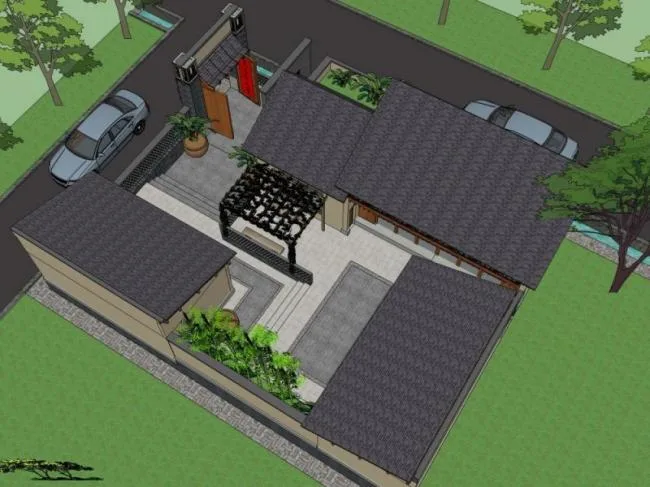 Sketchup住宅模型|多层民宿，中式风格