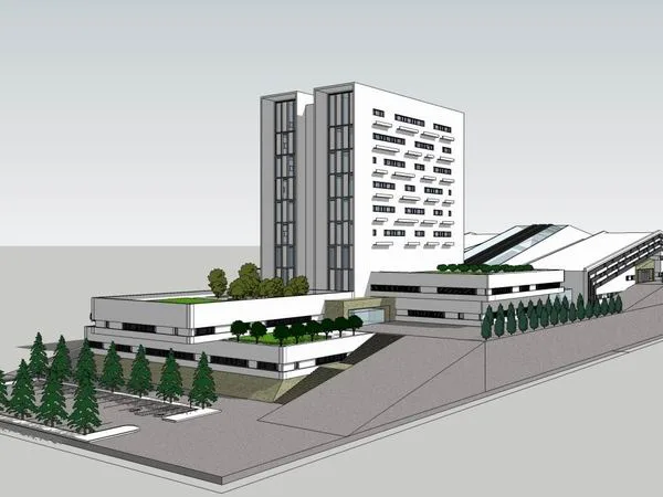 Sketchup办公模型|多层坡地办公楼，现代风格