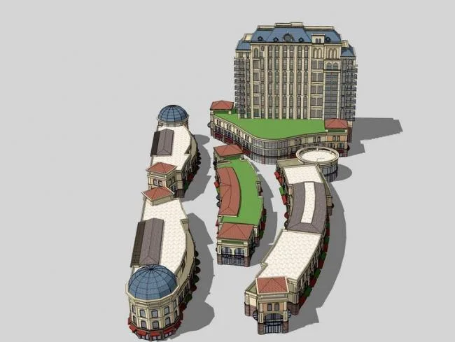 Sketchup商业模型|多层商业街，法式古典风格