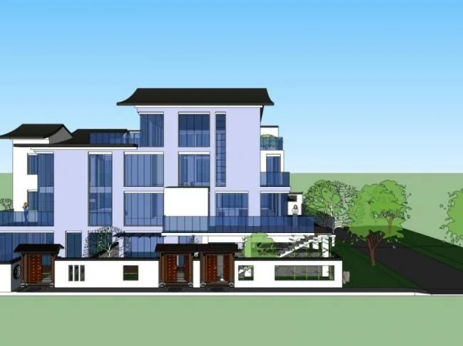 Sketchup住宅模型|多层住宅，现代中式风格