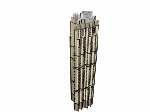Sketchup办公模型|超高层办公楼，古典风格
