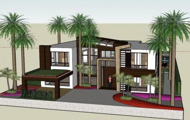 Sketchup住宅模型|花园洋房，现代风格