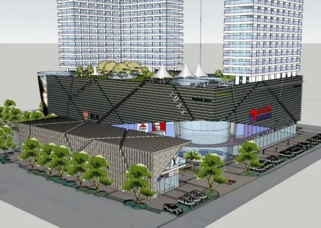 Sketchup住宅模型|高层住宅，底层商业，现代风格