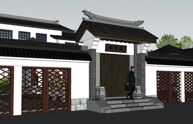Sketchup酒店模型|养生园，中式风格，度假休闲，酒店