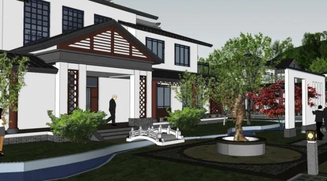Sketchup酒店模型|养生园，中式风格，度假休闲，酒店