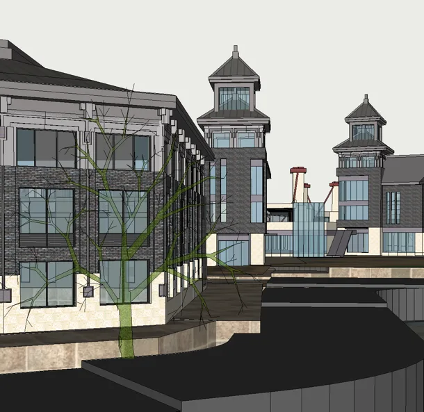 Sketchup酒店模型|民俗风情度假村，新中式风格，酒店