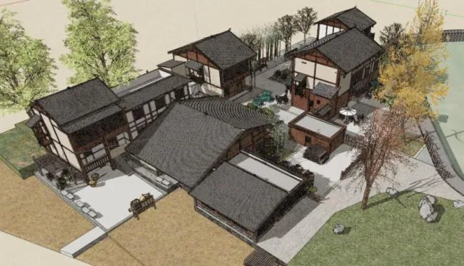 Sketchup住宅模型|民宿，中式风格