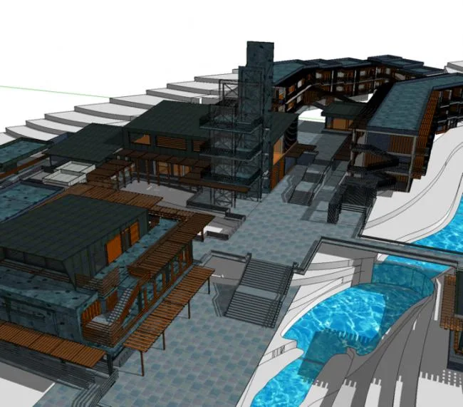 Sketchup酒店模型|山地酒店，旅馆，会所，现代风格