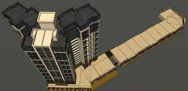 Sketchup住宅模型|高层住宅，底层商业，现代风格