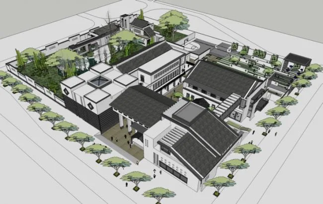 Sketchup酒店模型|度假中心，酒店，新中式风格，徽派建筑