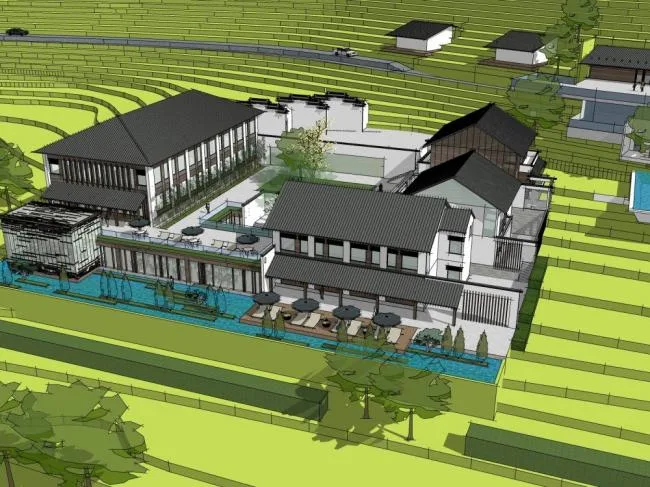 Sketchup酒店模型|民宿，新中式风格，住宅，商业，娱乐休闲设施