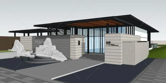 Sketchup商业模型|多层商业售楼处，庭院，新中式风格