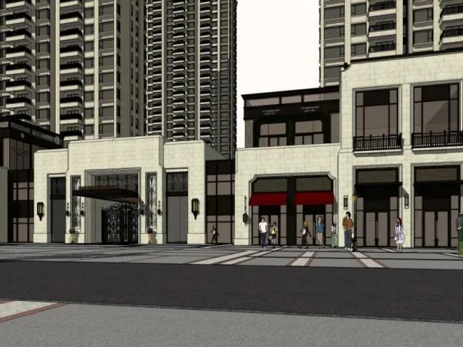 Sketchup住宅模型|高层住宅，底层商业，居住建筑，古典风格