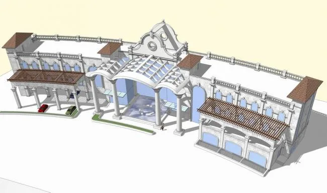 Sketchup酒店模型|托斯卡纳风格酒店会所，西班牙风格，古典，弧形