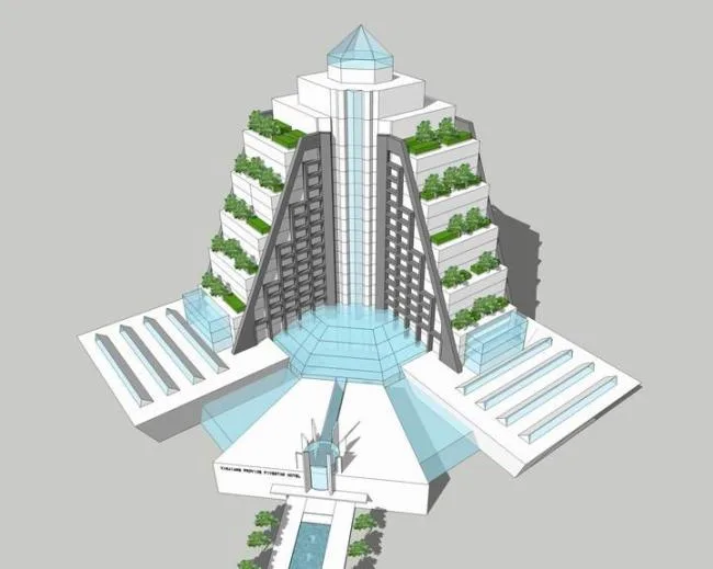 Sketchup酒店模型|高层梯形酒店，现代风格