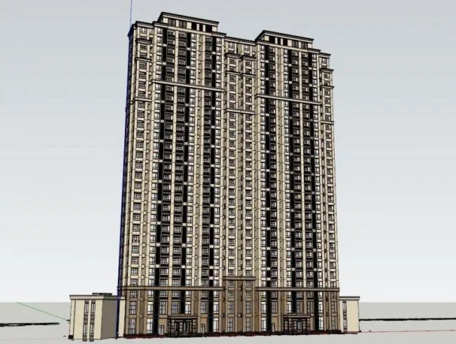 Sketchup住宅模型|高层住宅，底层商业，古典风格
