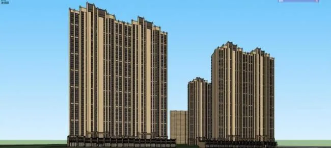 Sketchup住宅模型|超高层住宅，底层商业，新古典风格
