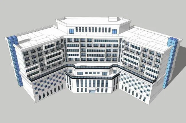 Sketchup酒店模型|多层酒店，现代风格，U型平面