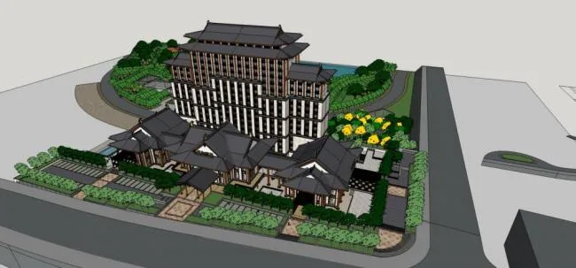 Sketchup酒店模型|南湖德胜和酒店，办公，高层，中式风格