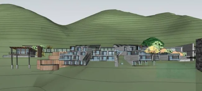 Sketchup酒店模型|梅红新都度假酒店，山地别墅，多层，现代风格