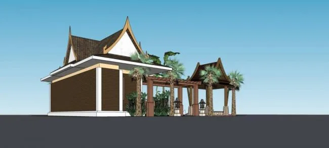 Sketchup酒店模型|度假别墅，独栋别墅，单层，景观，亭子，泰式风格