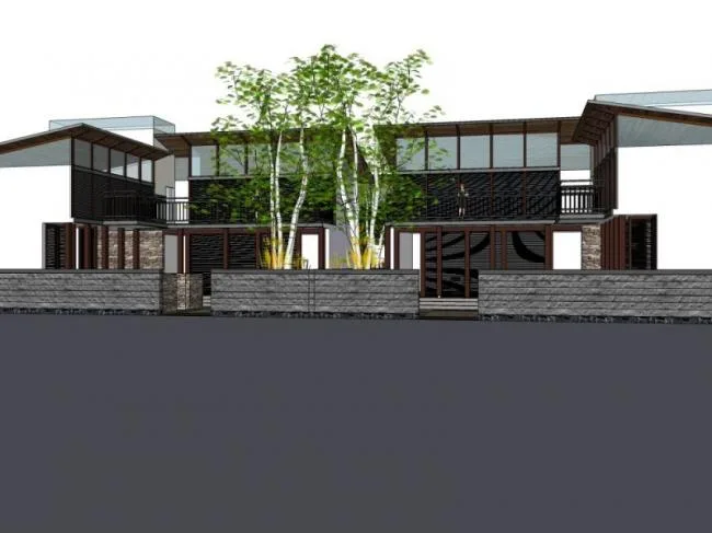 Sketchup住宅模型|四合院，现代中式风格