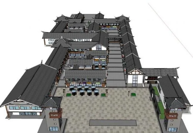 Sketchup商业模型|多层商业街，中式风格，古建