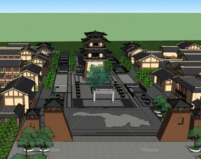 Sketchup商业模型|多层商业街，仿古，中式风格