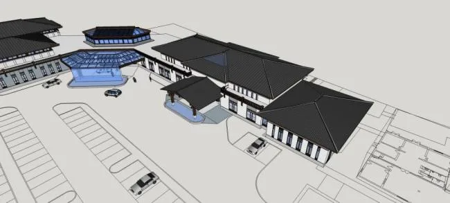 Sketchup酒店模型|多层会所，休闲，度假大堂，中式风格，简约汉代