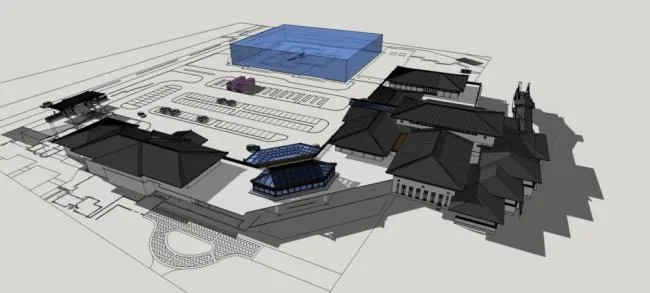 Sketchup酒店模型|多层会所，休闲，度假大堂，中式风格，简约汉代