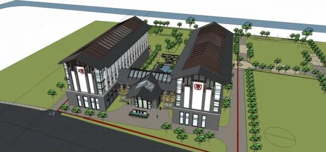 Sketchup酒店模型|多层酒店，中式风格