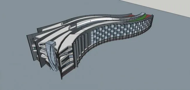 Sketchup酒店模型|多层弧形酒店，现代风格
