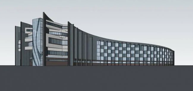 Sketchup酒店模型|多层弧形酒店，现代风格