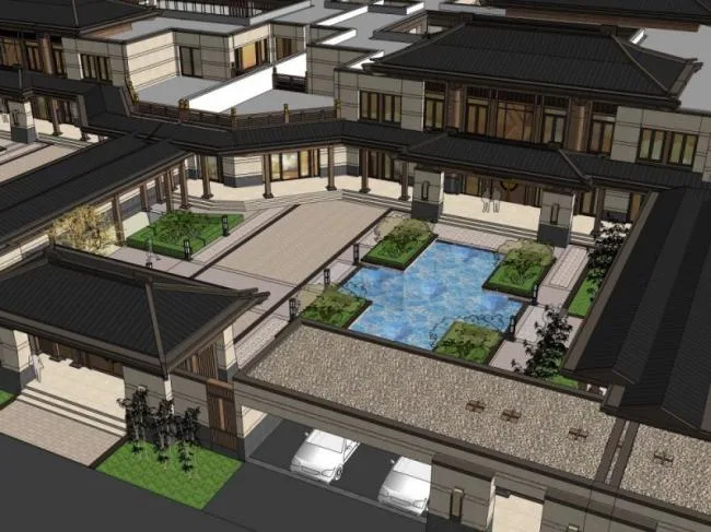 Sketchup商业模型|多层商业街，中式风格