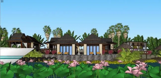 Sketchup酒店模型|酒店，民宿，东南亚风格，商业，娱乐休闲设施