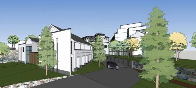 Sketchup酒店模型|多层山地酒店，新中式风格