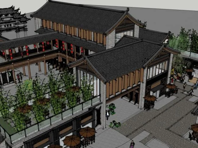 Sketchup商业模型|多层商业街，中式风格