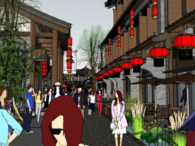 Sketchup商业模型|多层商业街，中式风格