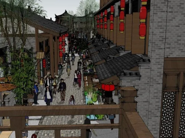 Sketchup商业模型|多层商业街，中式风格