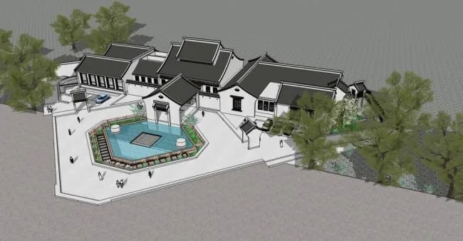Sketchup酒店模型|多层酒店，中式风格