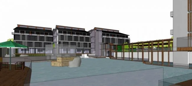 Sketchup酒店模型|武汉园林假日大酒店，多层度假酒店，中式风格